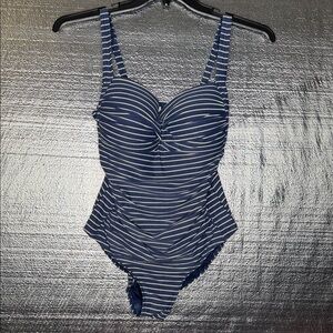 Navy and White Striped Swimsuit